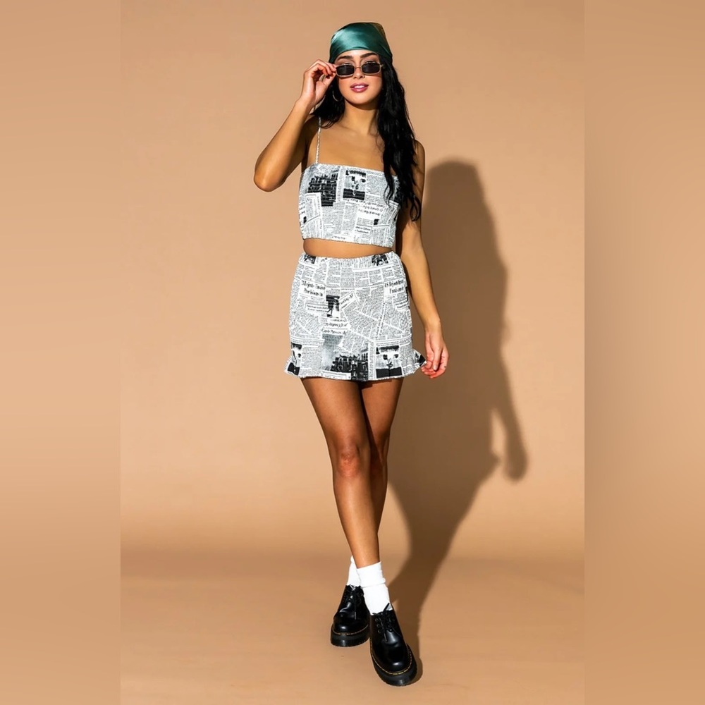 Cute stretchy skirt and top set from Dressed in LaLa in a fun newspaper print